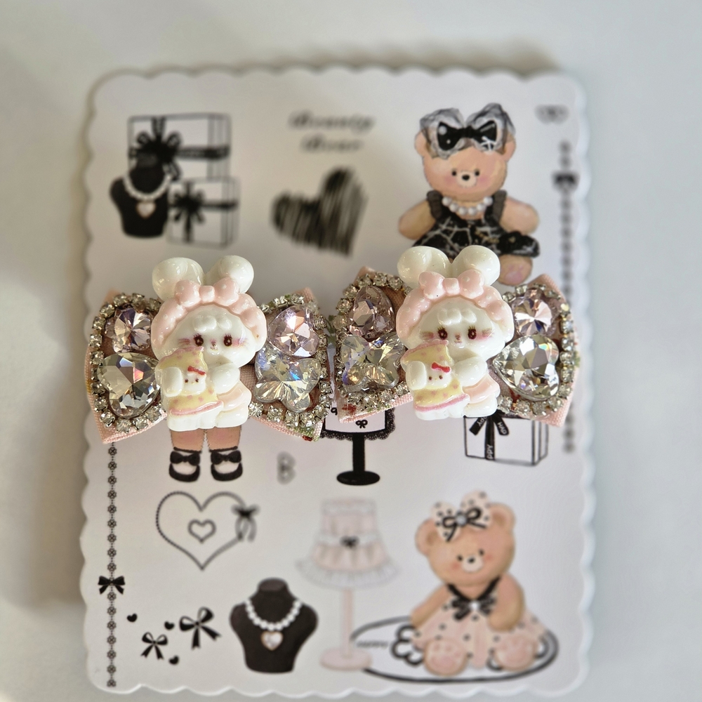 Adorable Pink and White Bunny Hair Clips